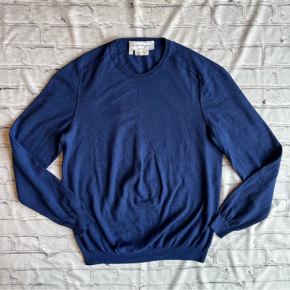 Salvatore Ferragamo Wool Silk Crewneck Sweater Large Unisex Blue Womens Elevate - Picture 1 of 13